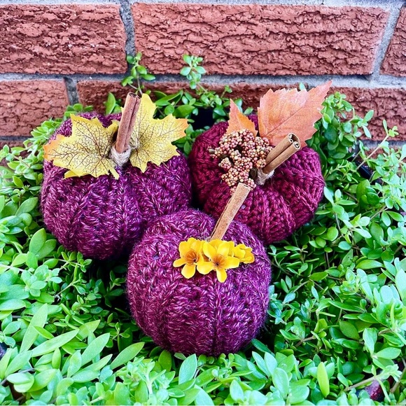 Fall Decor - Handmade Crochet Burgundy Pumpkins -
Set of 3 Small - Picture 6 of 6